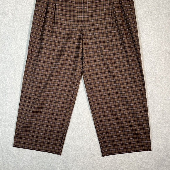 Lucky Brand Wide Leg Pants Medium Brown Plaid Academia Menswear Pleated Trousers - Picture 2 of 16